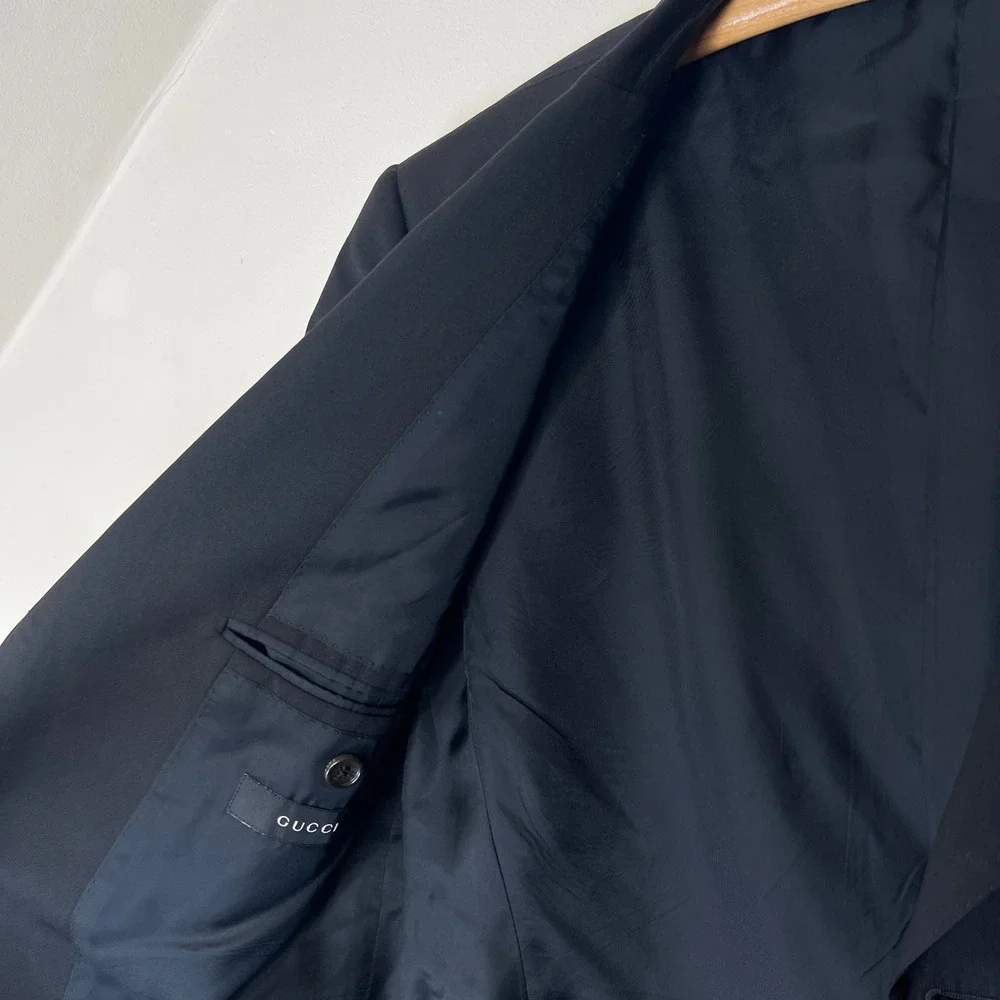 Gucci Black Wool Blazer Jacket Tailored Two Button Structured Minimalist 48R